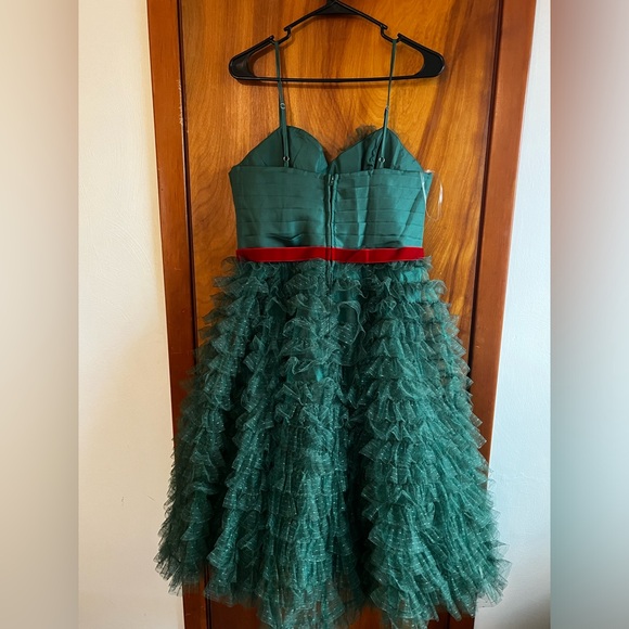 NWT Unique Vintage Emerald Green & Red Ribbon Tulle Cupcake Swing Dress, size L - Picture 10 of 10